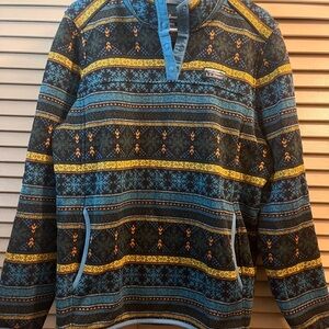 L.L. Bean Women's V-Neck Sweater - Blue and Yellow size XL